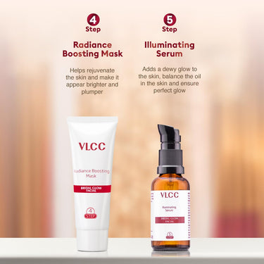 VLCC Bridal Glow Facial Kit - 49g, With Hyaluronic Acid, Niacinamide & Vitamin C. At home facial with 3 Illuminator Strobe Creams - Gold, Lilac, Rose.
